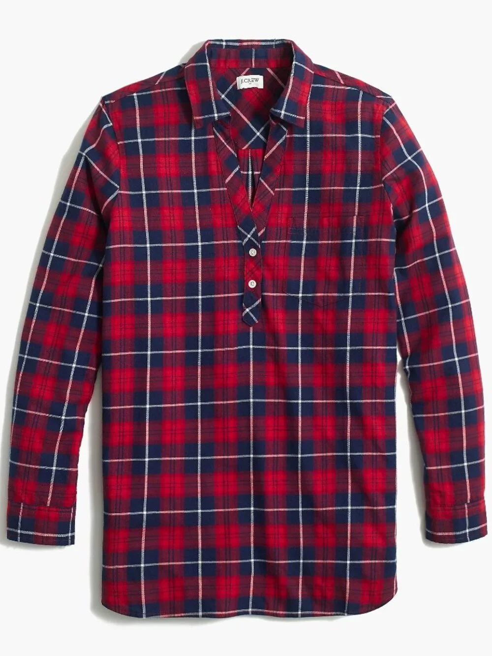 J. Crew Flannel Popover Tunic Cherry Antique Navy XL #A2852